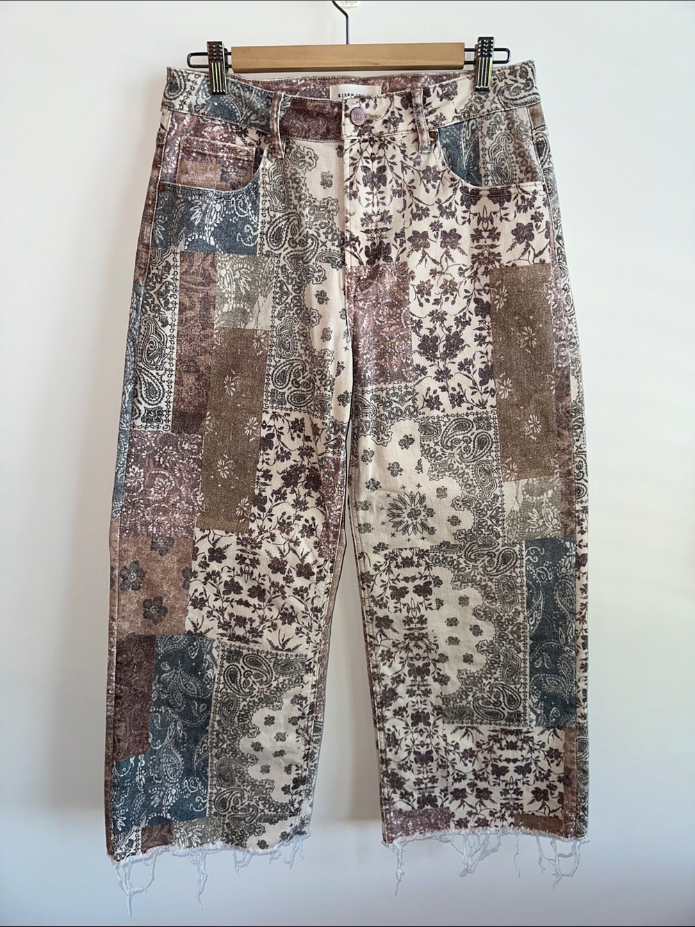 NWOT Risen High Rise Wide Leg Ankle Pants in Earth Block Print - Size 11/30 - Picture 5 of 16